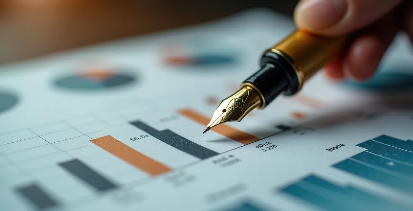 Analyse détaillée de documents financiers en gros plan