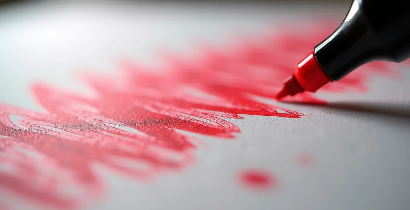 Gros plan sur des clauses contractuelles avec surligneur rouge marquant les sections problématiques