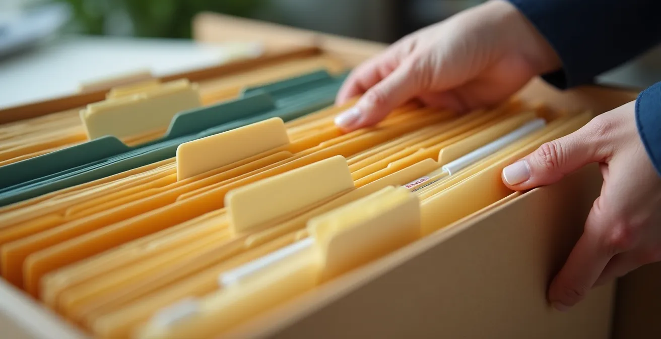 Bureau de ressources humaines avec système de documentation organisé pour les dossiers d'employés