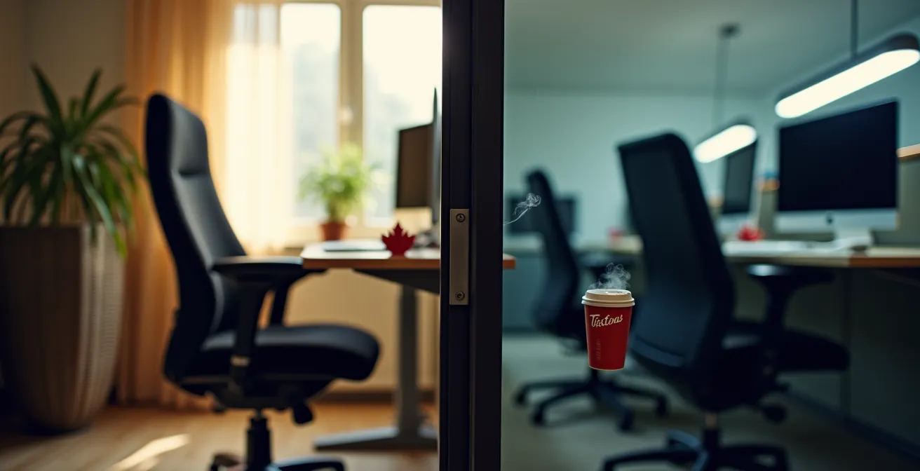 Bureau d'entreprise moderne montrant la transition télétravail vers présentiel