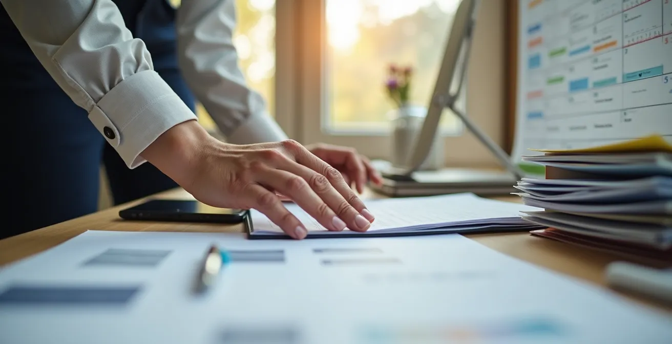 Vue d'ensemble d'un bureau avec calendrier et documents de planification d'audit