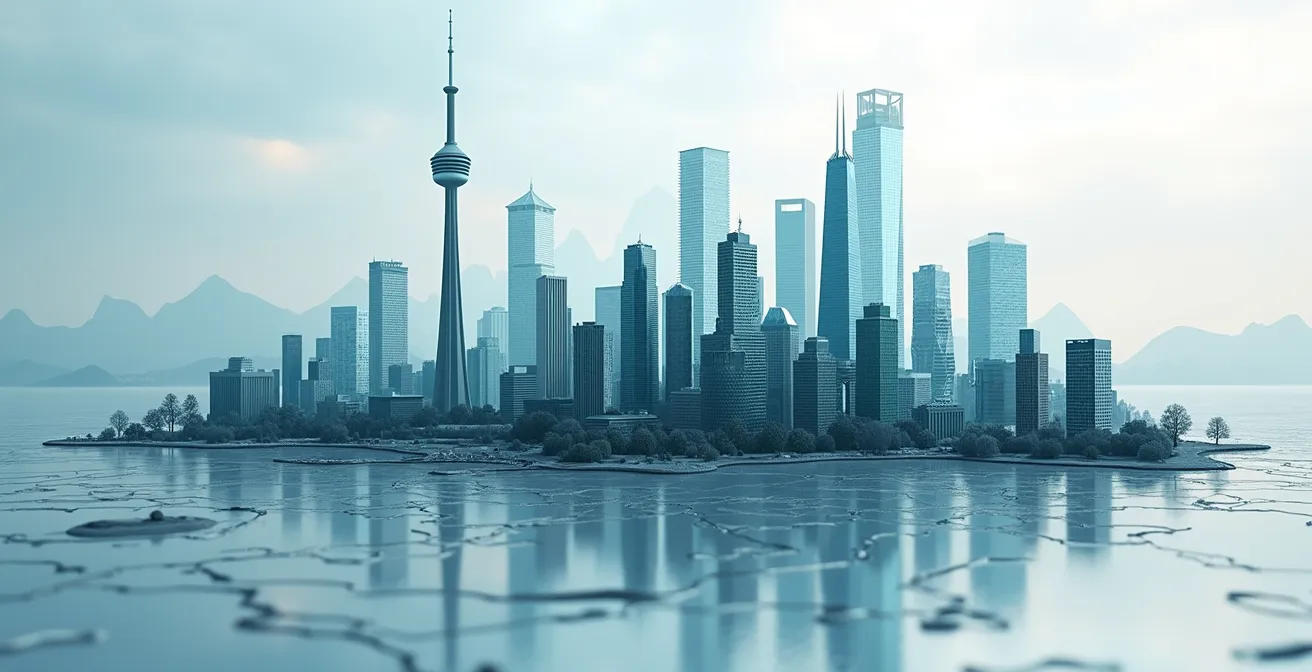 Vue aérienne stylisée des principaux pôles technologiques canadiens