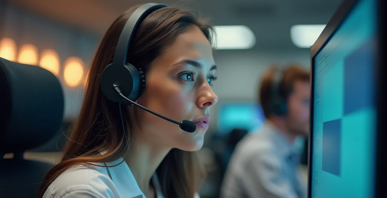 Agent de service client en communication avec un client dans un centre d'appel moderne