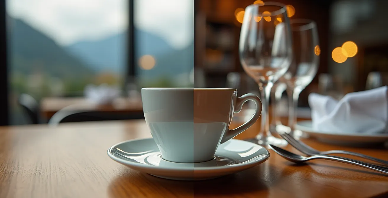 Contraste entre un coffee meeting rapide à Vancouver et un lunch d'affaires élaboré à Montréal