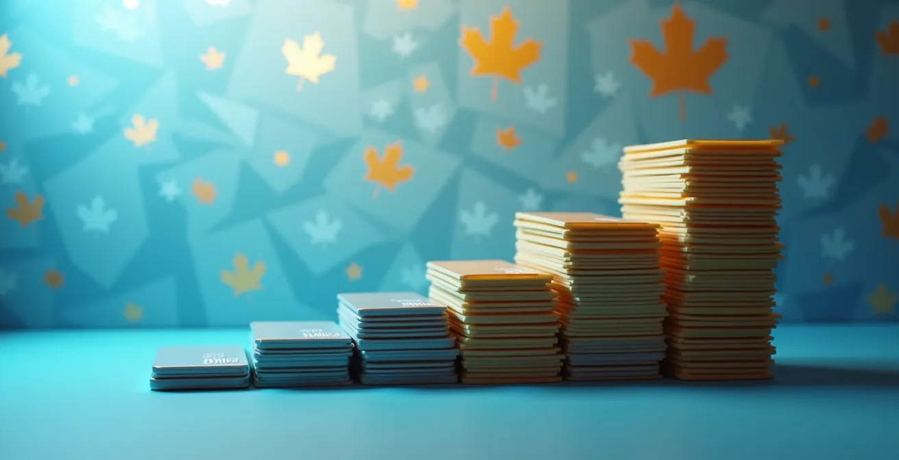 Représentation visuelle de la progression d'une carte de crédit sécurisée vers une carte non-sécurisée sur six mois