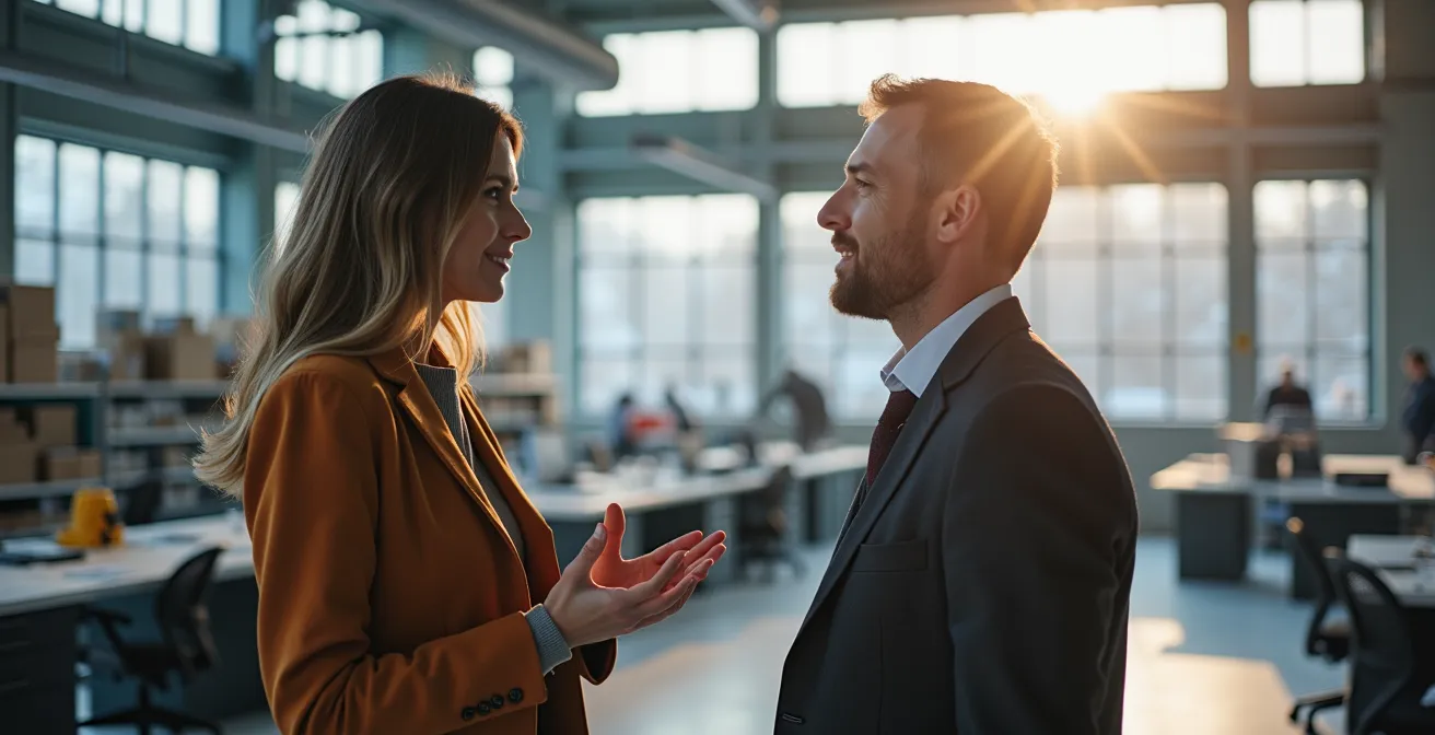 Gestionnaire effectuant une tournée d'observation dans un environnement industriel canadien