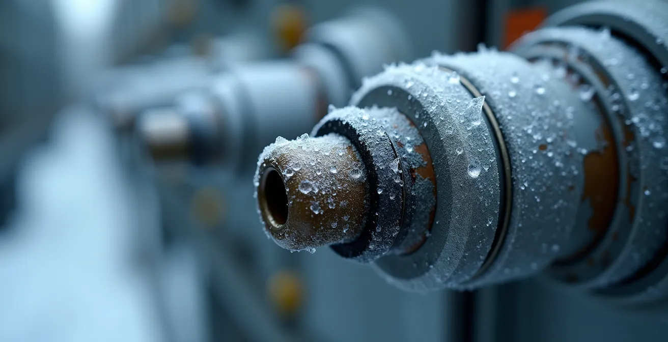 Gros plan sur des capteurs de maintenance prédictive résistants au climat canadien installés sur un équipement industriel