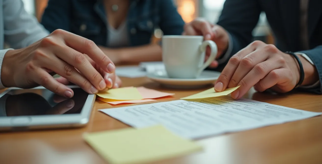 Manager aidant un employé surchargé à prioriser ses tâches dans un bureau canadien, illustrant le soutien managérial.