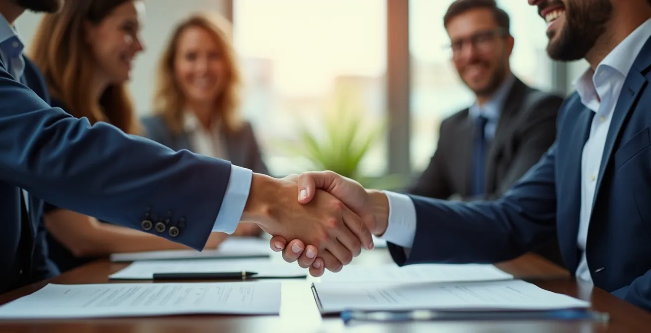 Portrait serré d'une poignée de main scellant un accord entre entrepreneur et investisseur institutionnel