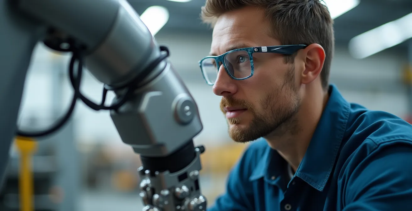 Opérateur travaillant en sécurité à proximité d'un robot collaboratif dans un environnement industriel