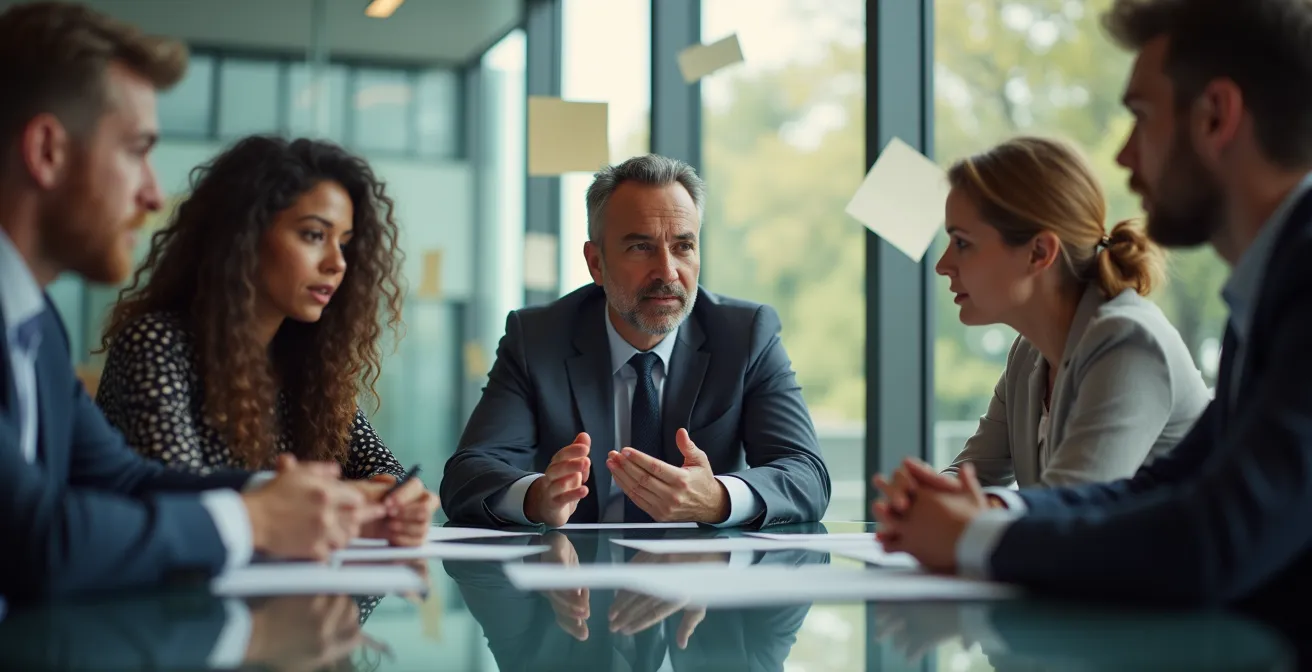 Équipe de direction pratiquant un exercice de pré-mortem stratégique