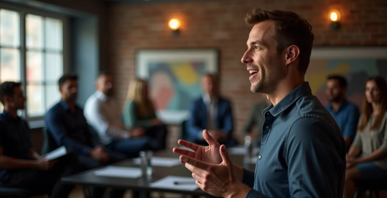Fondateur présentant devant un panel d'investisseurs dans une salle de conférence moderne