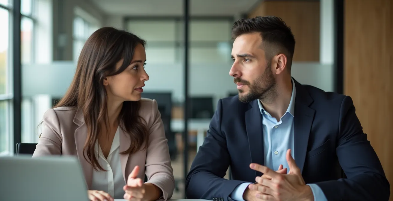 Session de travail collaborative entre partenaires B2B dans un espace moderne