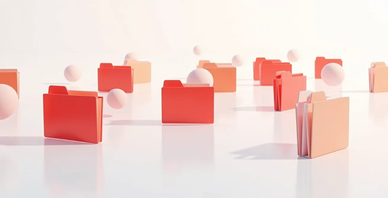 Système de classement numérique moderne avec dossiers colorés organisés par année fiscale