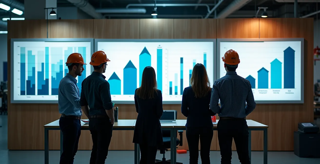 Station de management visuel avec indicateurs de performance dans une usine canadienne