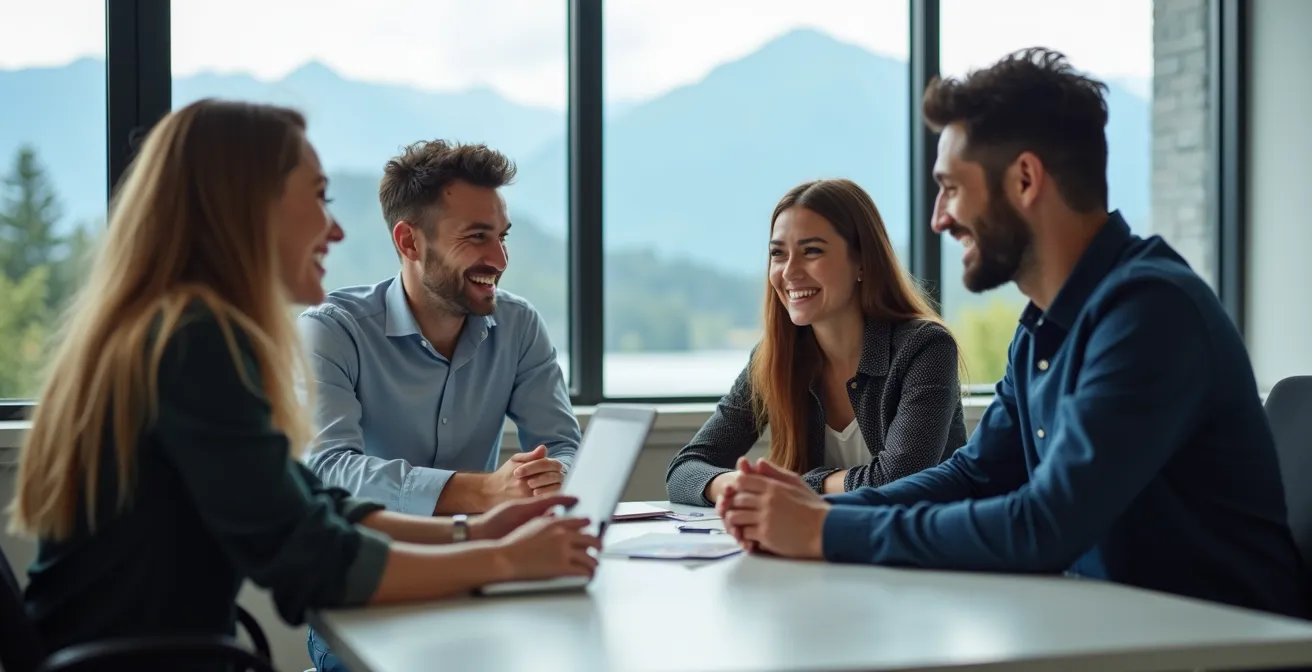 Professionnels diversifiés travaillant dans un espace de coworking moderne à Vancouver