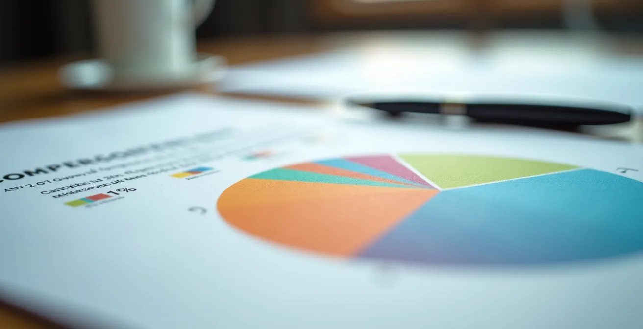 Document de rémunération globale présenté sur bureau avec graphiques colorés flous